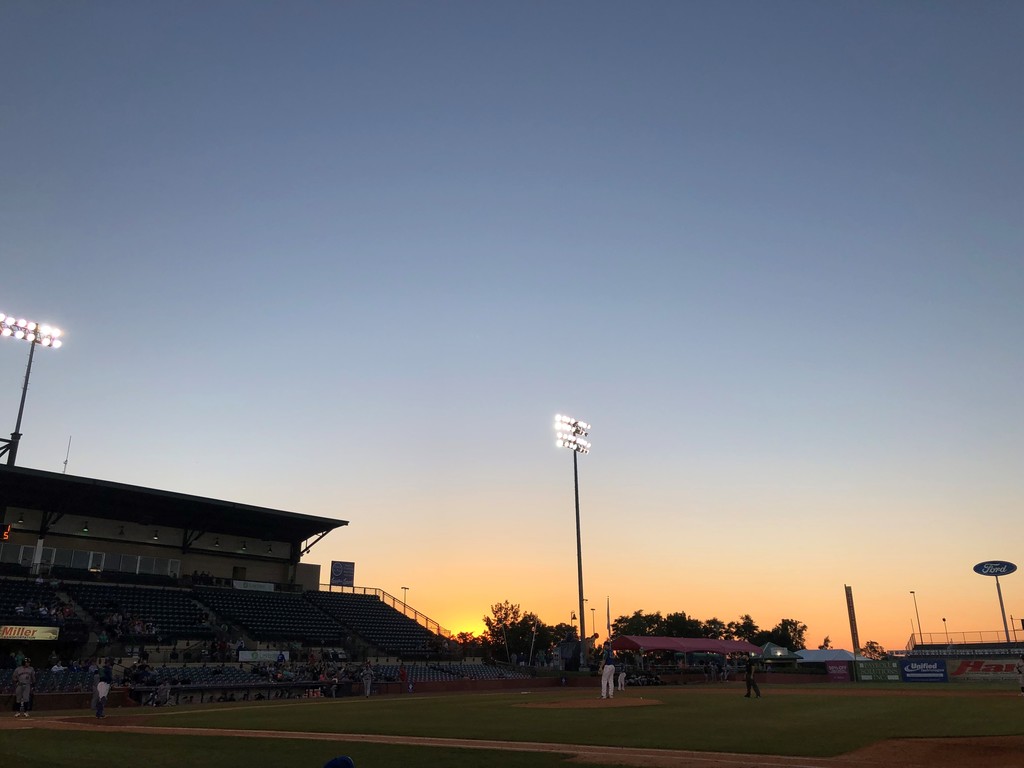 Baseball field at sunset